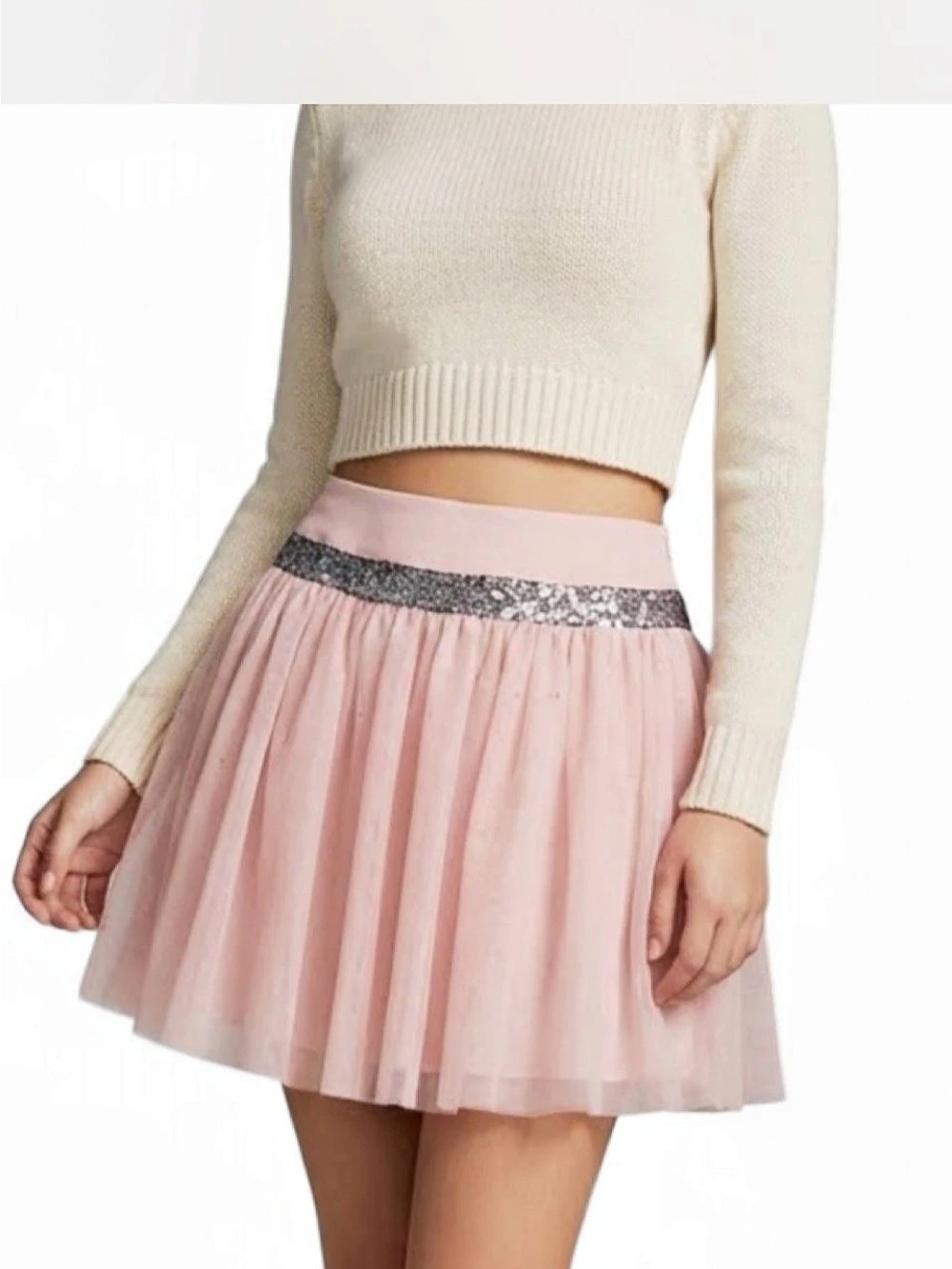 Princess Vera Wang Girls Pink & Black Sequin Waistband tulle Mini Skirt Like New